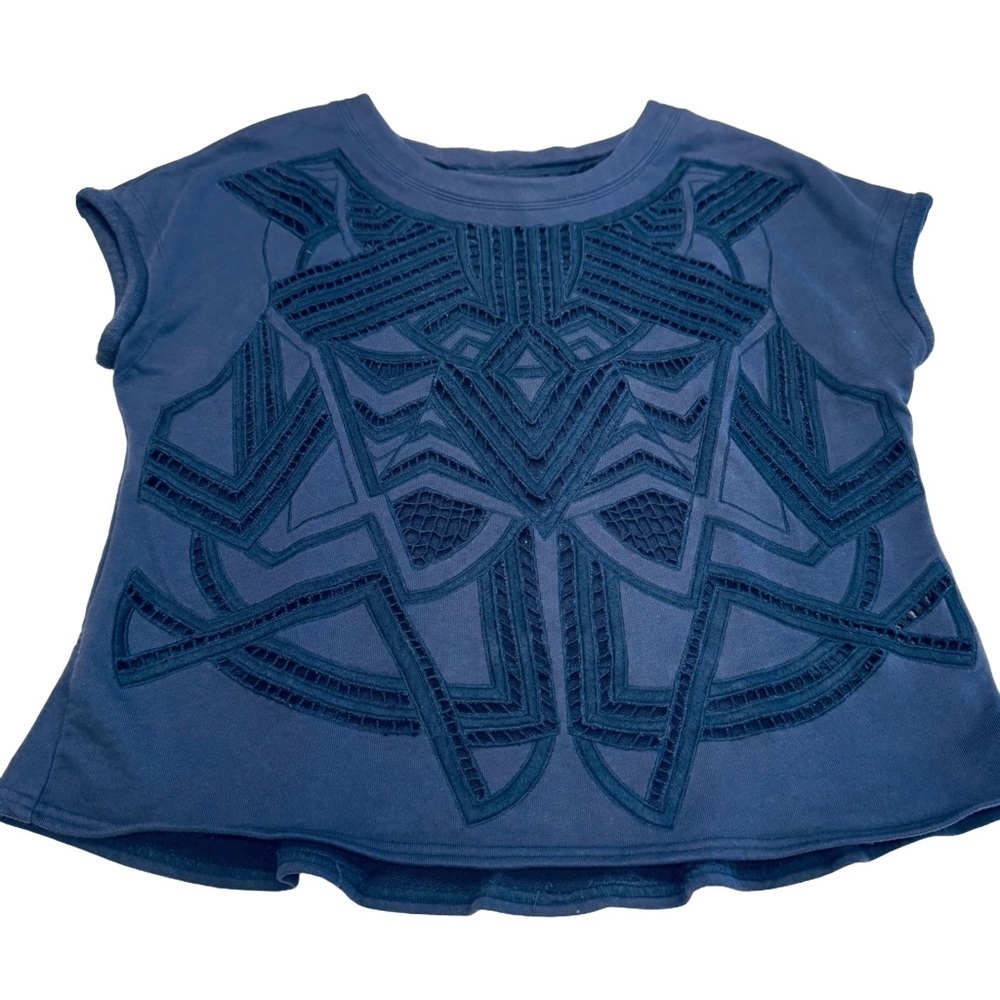 Tibi New York Women’s Embroidered Cut-out Top Cottton Navy Blue Sz Small